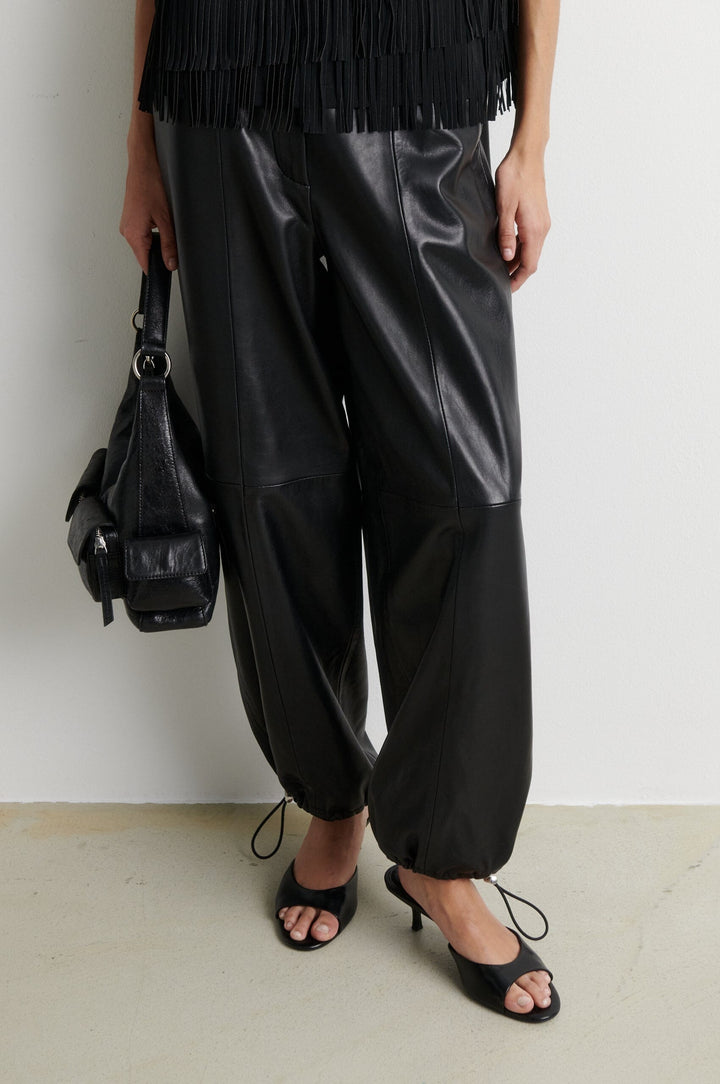 Second Female - Aluka Leather Trousers 61308 - 8001 Black Bukser 