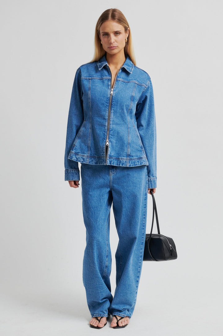 Second Female - Belton Peplum Denim Jacket 60444 - 5997 Blue denim Skjorter 