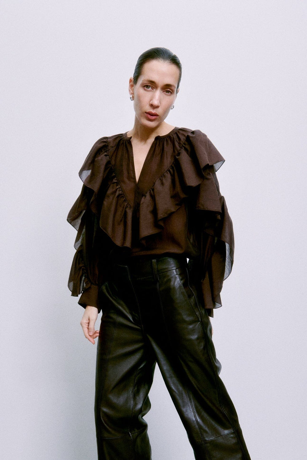 Second Female - Fria Frill Blouse 60121 - 6021 Chocolate Plum Bluser 