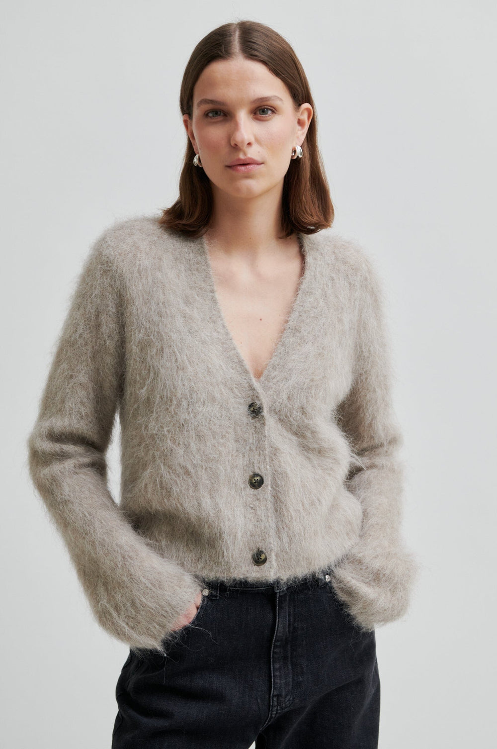 Second Female - Karla Knit Cardigan 60286 - 1043 Pumice Stone Strikbluser 