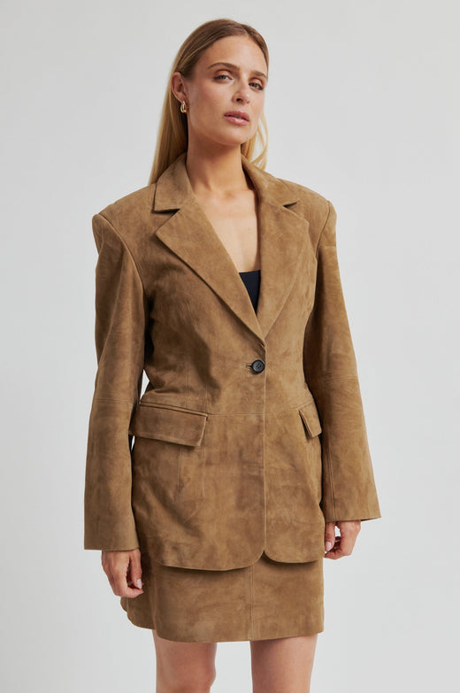 Second Female - Suellen Fitted Suede Blazer 60521 - 6152 Petrified Oak Blazere 