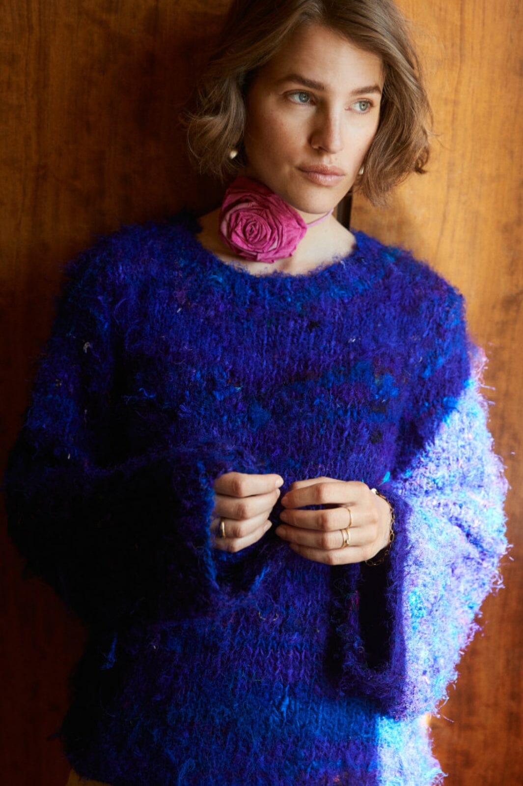 Sissel Edelbo - Karen Sari SILK Knit Sweater - Royal Blue Melange Strikbluser 