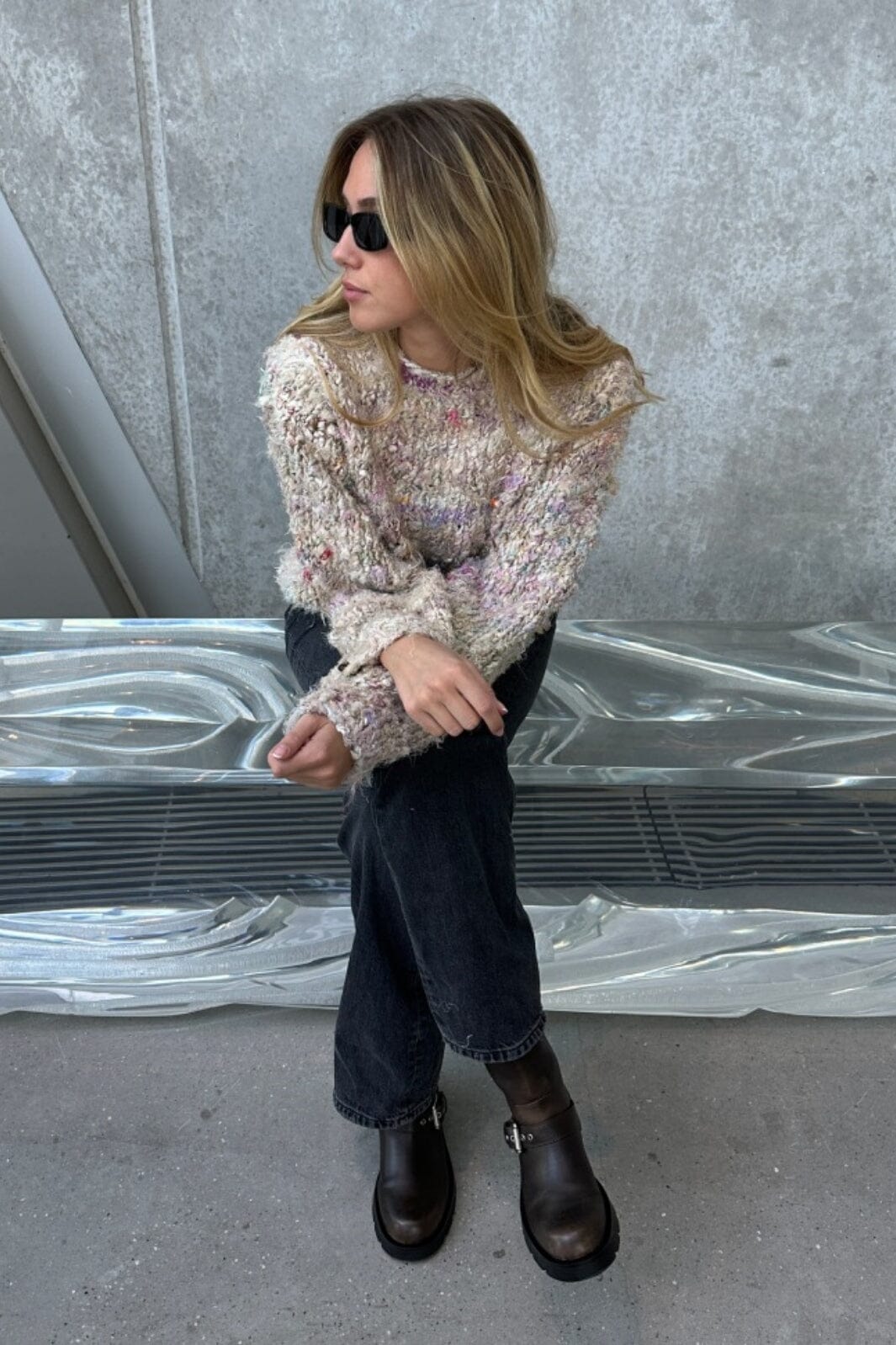 Sissel Edelbo - Karen Sari SILK Knit Sweater SE 1064 - White Melange Strikbluser 