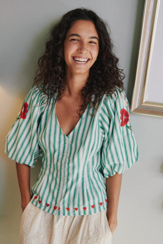 Sissel Edelbo - Lotta Shirt SE 1907 - Green Stripes Bluser 