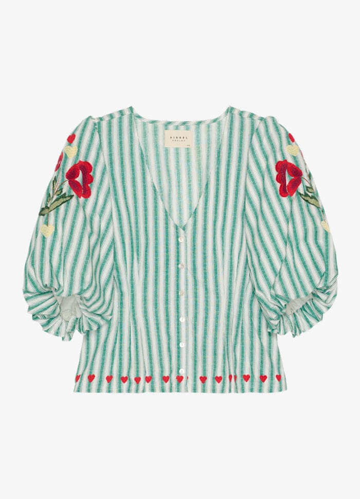 Sissel Edelbo - Lotta Shirt SE 1907 - Green Stripes Bluser 