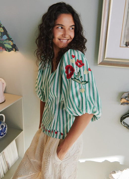 Sissel Edelbo - Lotta Shirt SE 1907 - Green Stripes Bluser 