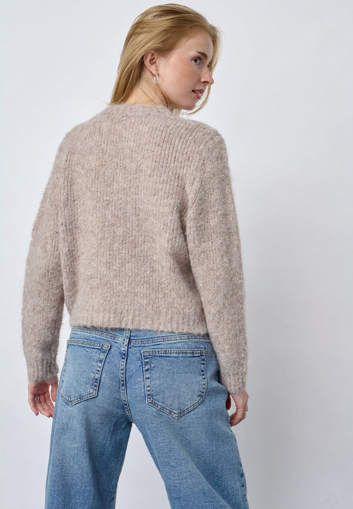 Sisters Point - Lessie-Pu 20157 - 116 - Beige Glitter Strikbluser 