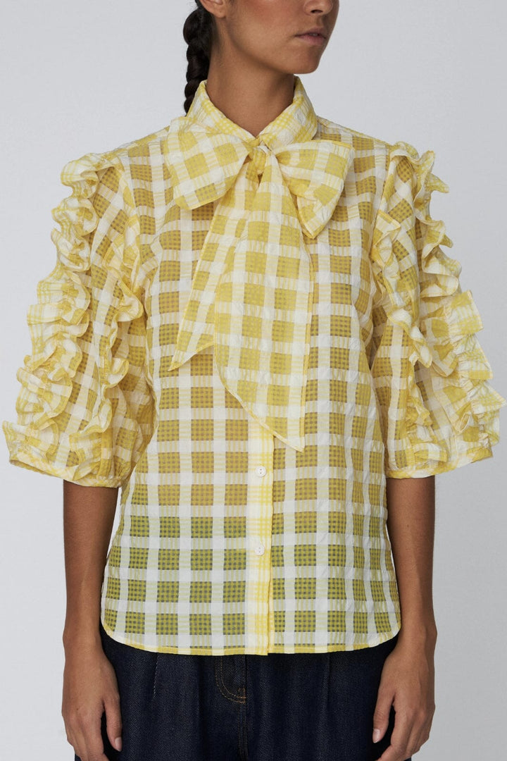 Stella Nova - Delicate Checked Frill Shirtde52-1170 - 146 Lovely Yellow