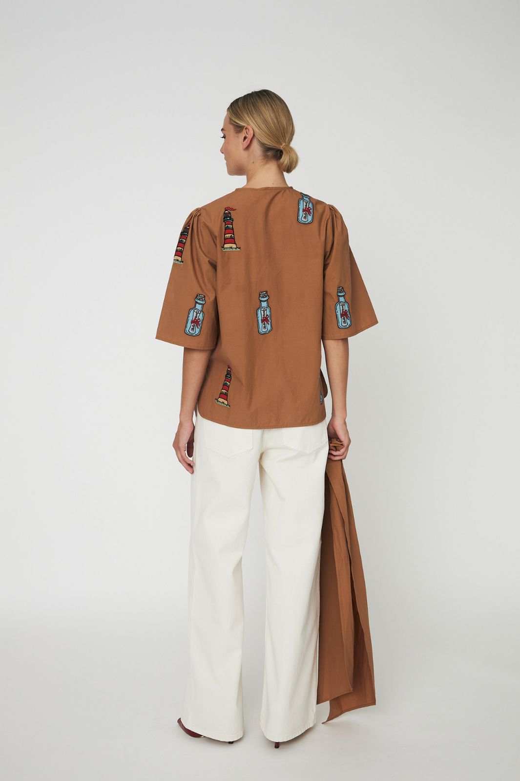 Stella Nova - Embroidered Bow Shirteb61-1431 - 869 Brown Skjorter 