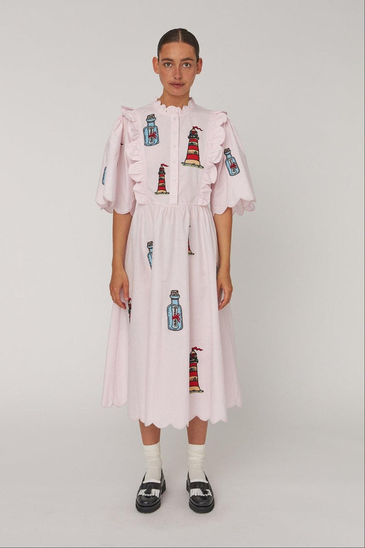 Stella Nova - Embroidered Midi Dress With Scallopseb61-4430 - 558 Pale Pink Kjoler 