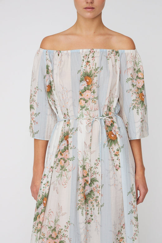 Stella Nova - Loose Maxi Dress With Drop Shouldersln62-4452 - 462 Creme Multicolour Flowers Kjoler 