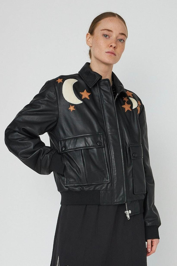 Stella Nova - Starlight Leather Bomber Jacketsl54-7328 - 999 Black Jakker 