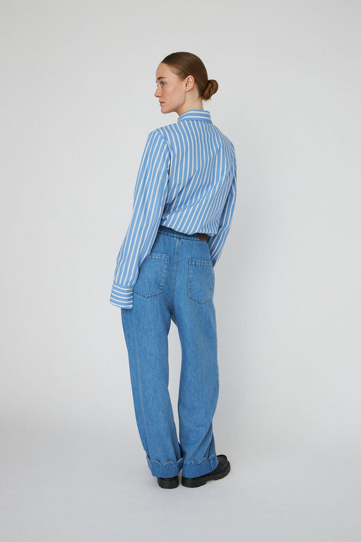 Stella Nova - Washed Blue Mid-waist Pants With Scallop Edgewd54-6325 - 302 Light Blue Bukser 