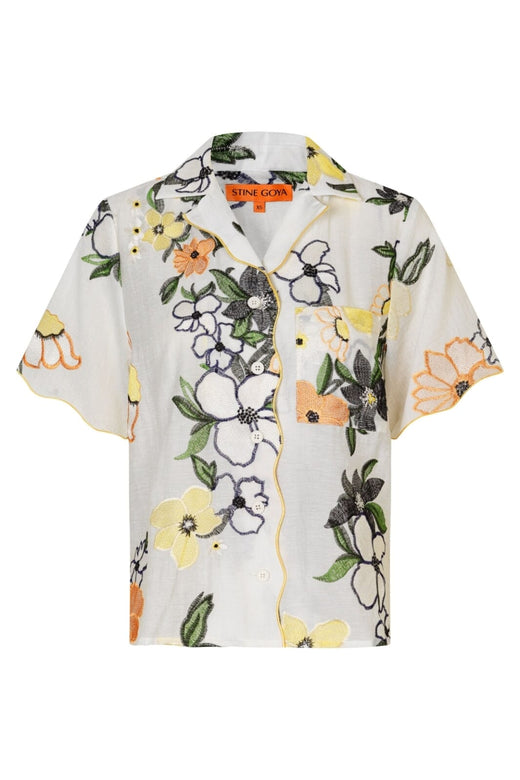 Stine Goya - 2133 Tencel, Scalloped Short Sleeve Shirtsg-pf25-s027-2133 - Wild Flowers Embroidery