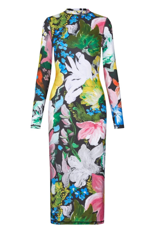 Stine Goya - 2244 Stocking Jersey, Pullover Long Sleeve Midi Dresssg-aw25-d074-2244 - Flowers Under The Sun