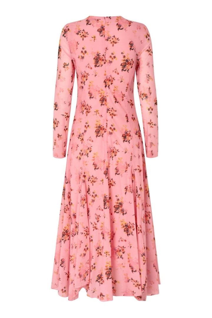Stine Goya - 2408 Sheer Ruffling Jersey, Long Sleeve Ruffling Midi Dresssg-aw25-d161-2408 - Pink Magnolias