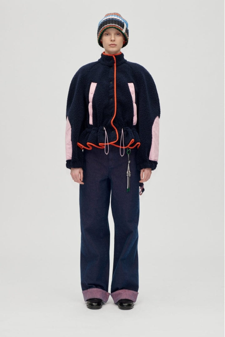Stine Goya - 2412 Fleece / Nylon, Dropped Shoulder Gathered Jacketsg-aw25-j058-2412 - Black Iris