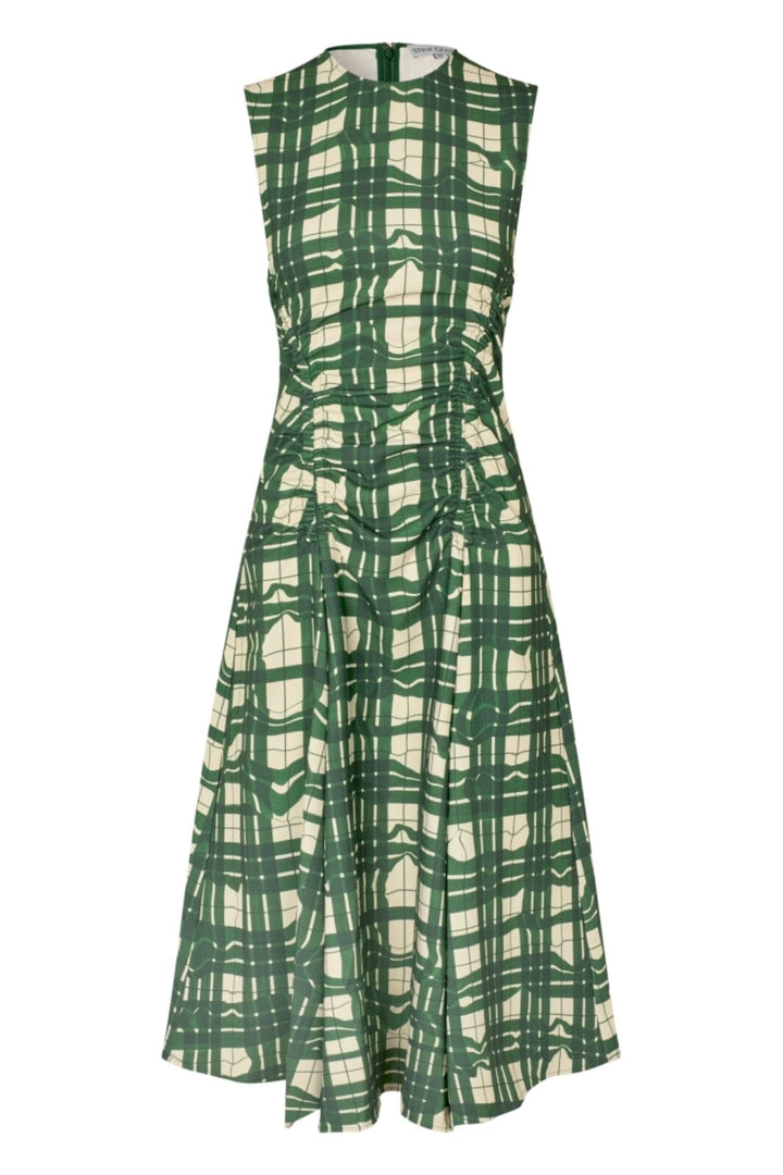 Stine Goya - 2429 Checkered Cady, Sleeveless Gathered Midi Dresssg-aw25-d162-2429 - Checkered Wave