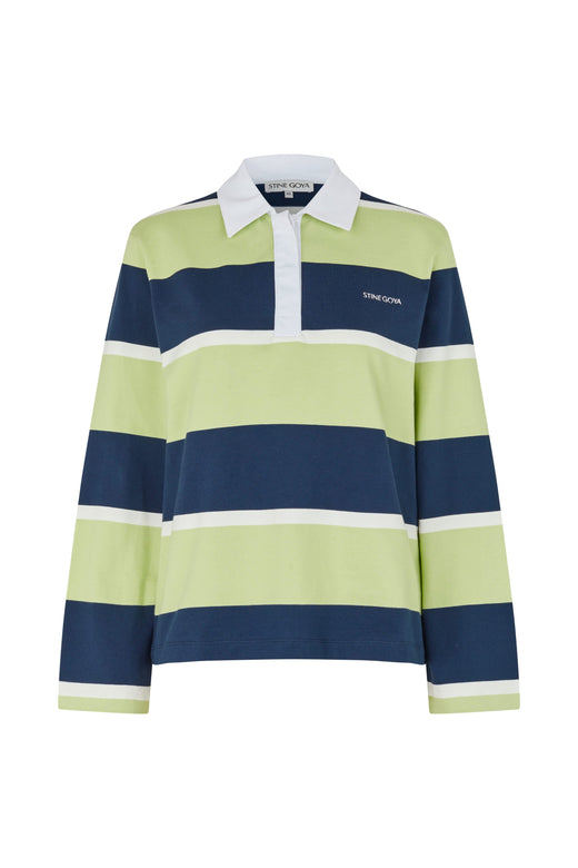 Stine Goya - 2457 Heavy Dry Jersey / Cotton, Polo Long Sleeve Topsg-ps26-t120-2457 - Yellow And Navy Blue Stripes Toppe 