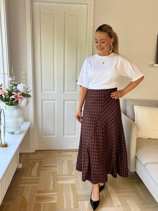Valentin Studio - Check Skirt - Grey With Brown Check Nederdele 
