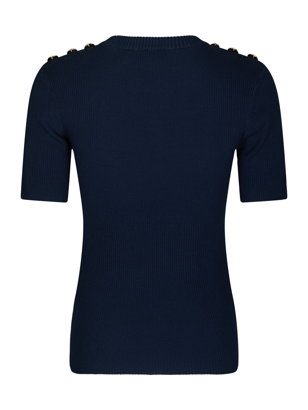 Valentin Studio - Gold Button Knit T-Shirt 160916 - 141 - Navy Strikbluser 