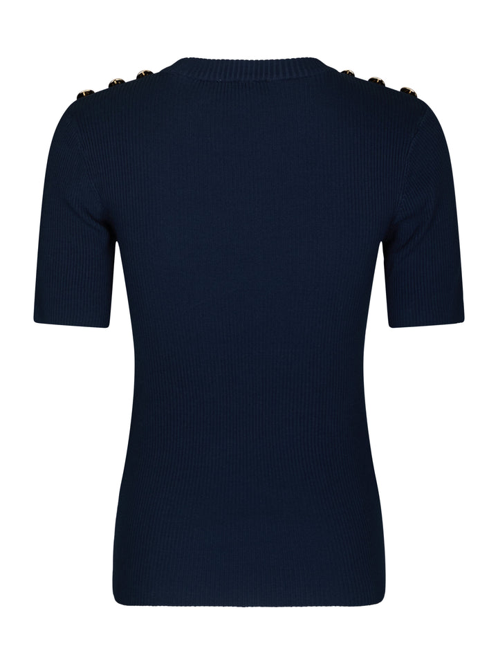 Valentin Studio - Gold Button Knit T-Shirt 160916 - 141 - Navy Strikbluser 