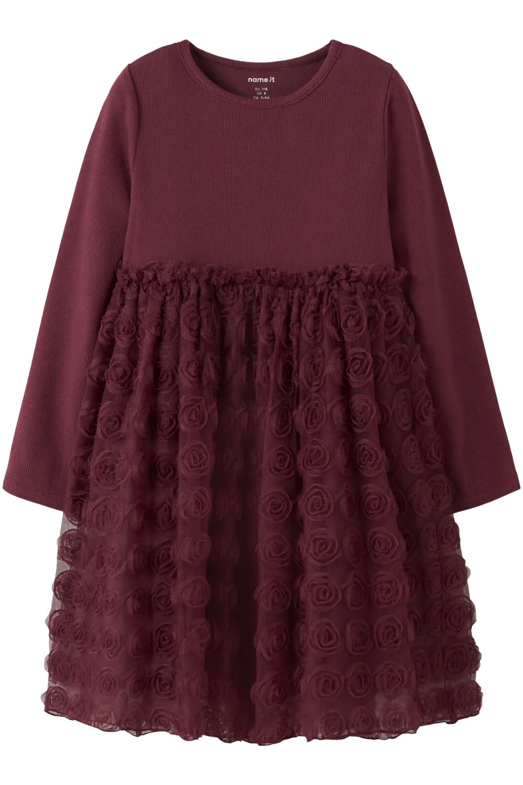 Name It - Nmfsykia Tulle Ls Dress - 4888968 Burgundy