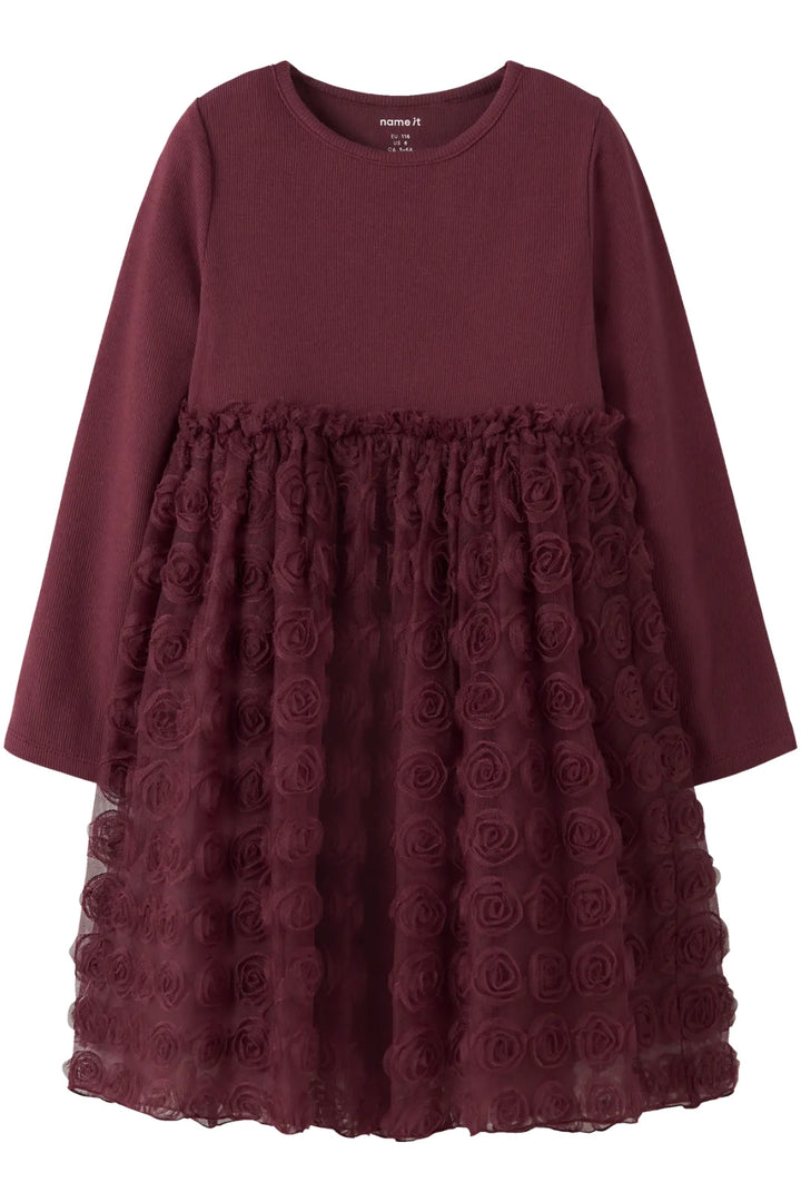 Name It - Nmfsykia Tulle Ls Dress - 4888968 Burgundy