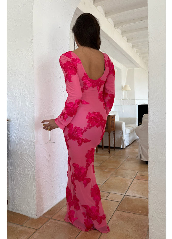 Forhåndsbestilling - BYIC - Floraic Mesh Dress A23862 - Fuchsia Pink Flower