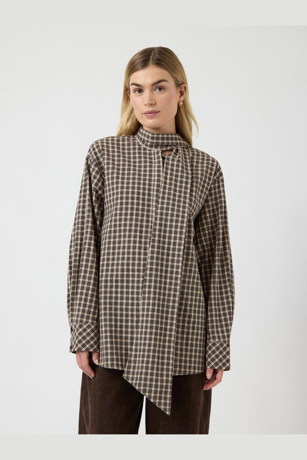 YAS - Yascarlina Ls Long Shirt - 5108963 Chocolate Brown W. Checks