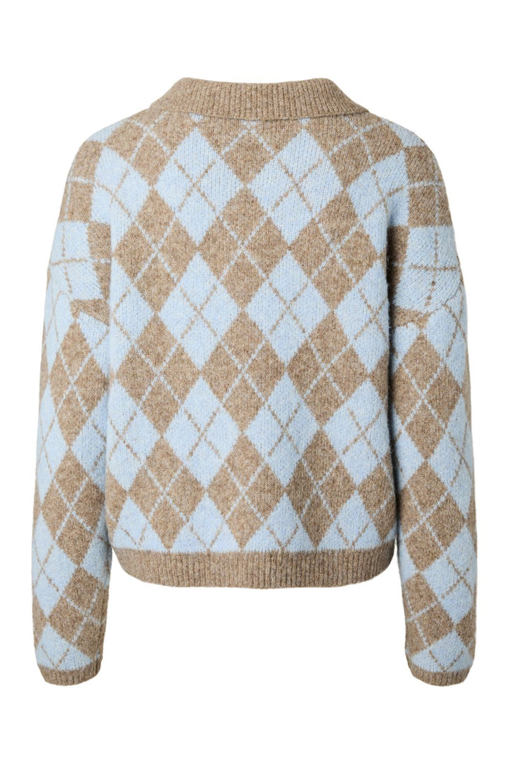 YAS - Yaschelli Ls Polo Knit Pullover - 5127097 Fungi W. Skyway Checks