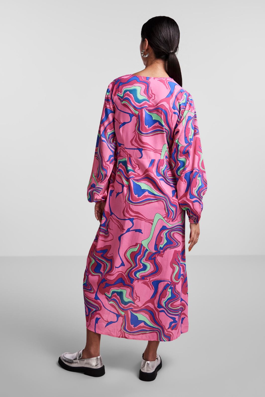 Pieces - Pcnyvi Ls Midi Dress - Pink Yarrow Multi abstract Kjoler 